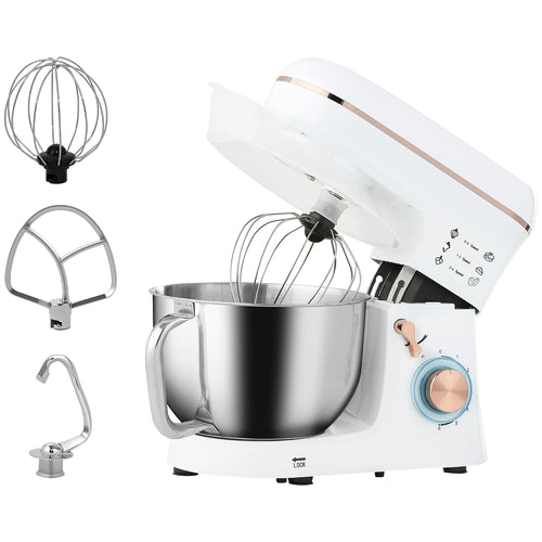 Stand Mixer 1400W 5L 6 Speeds Pulse Setting Stainless Steel Bowl White