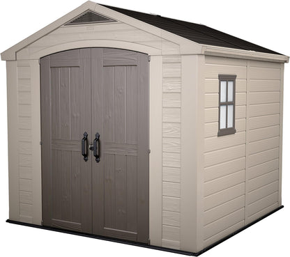 Plastic Garden Storage Shed 8 X 8 Ft Beige Double Doors Lockable