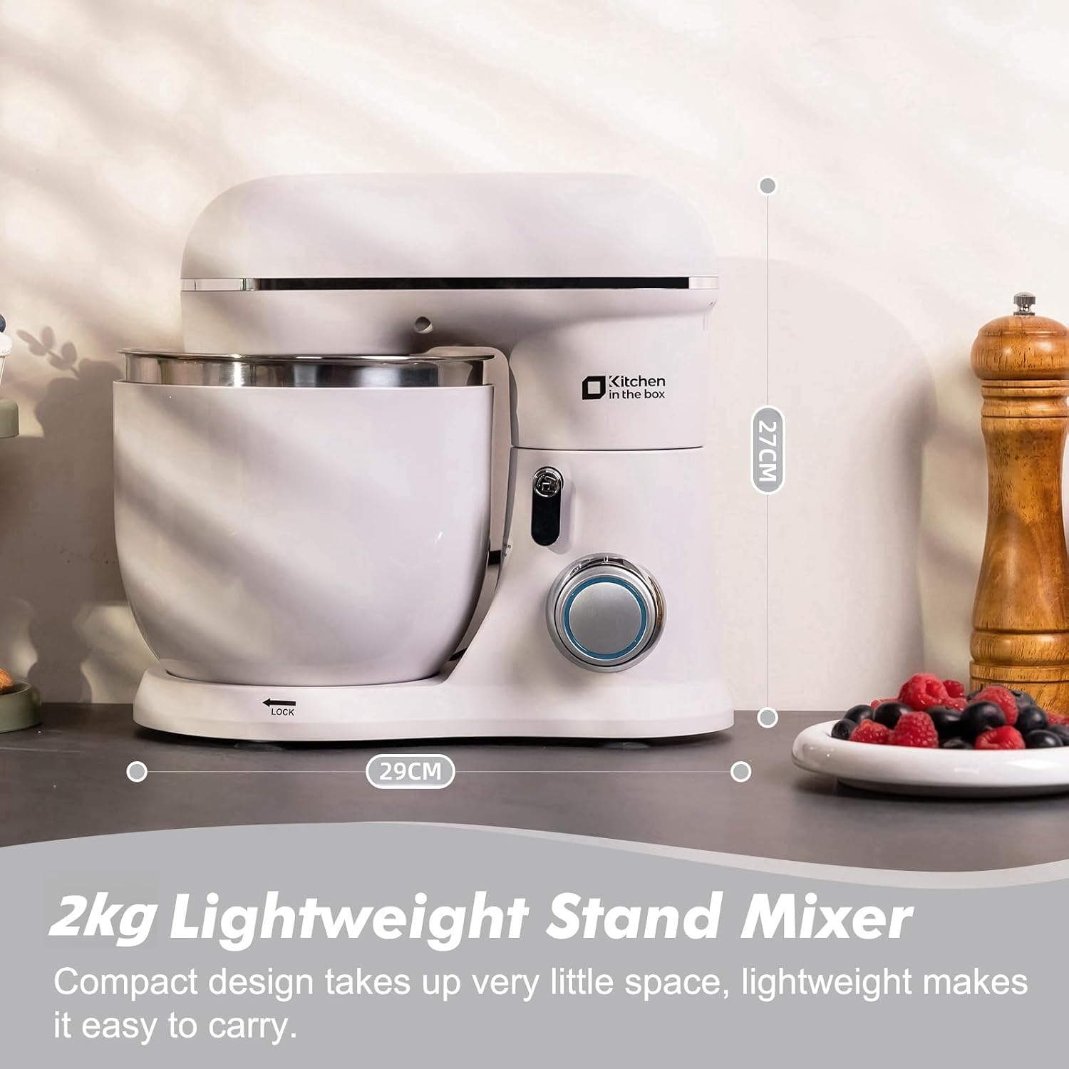 Mini Stand Mixer 3.5L 10 Speed 800W Dough Hook Whisk Beater Grey White