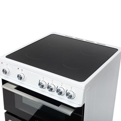Freestanding Electric Cooker 68L Twin Cavity Ceramic Hob 4 Zones White