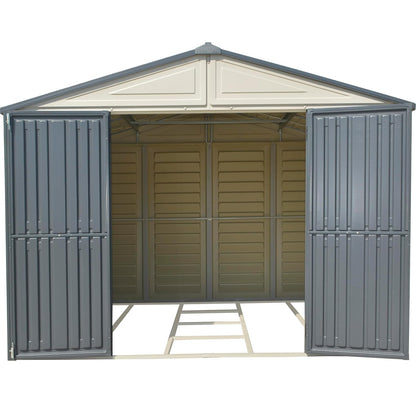 Plastic Garden Storage Shed 10.5 X 8 Ft Double Doors Lockable Dark Grey