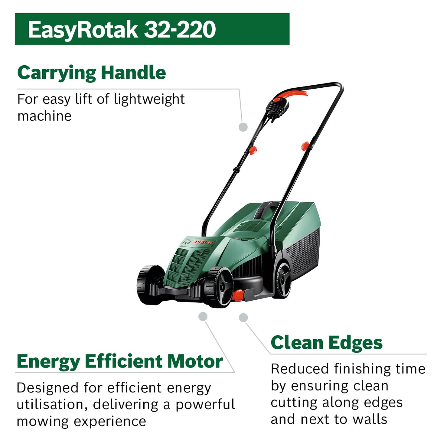 Corded Lawn Mower 32cm 1200W 31L Grass Box Extra Blade
