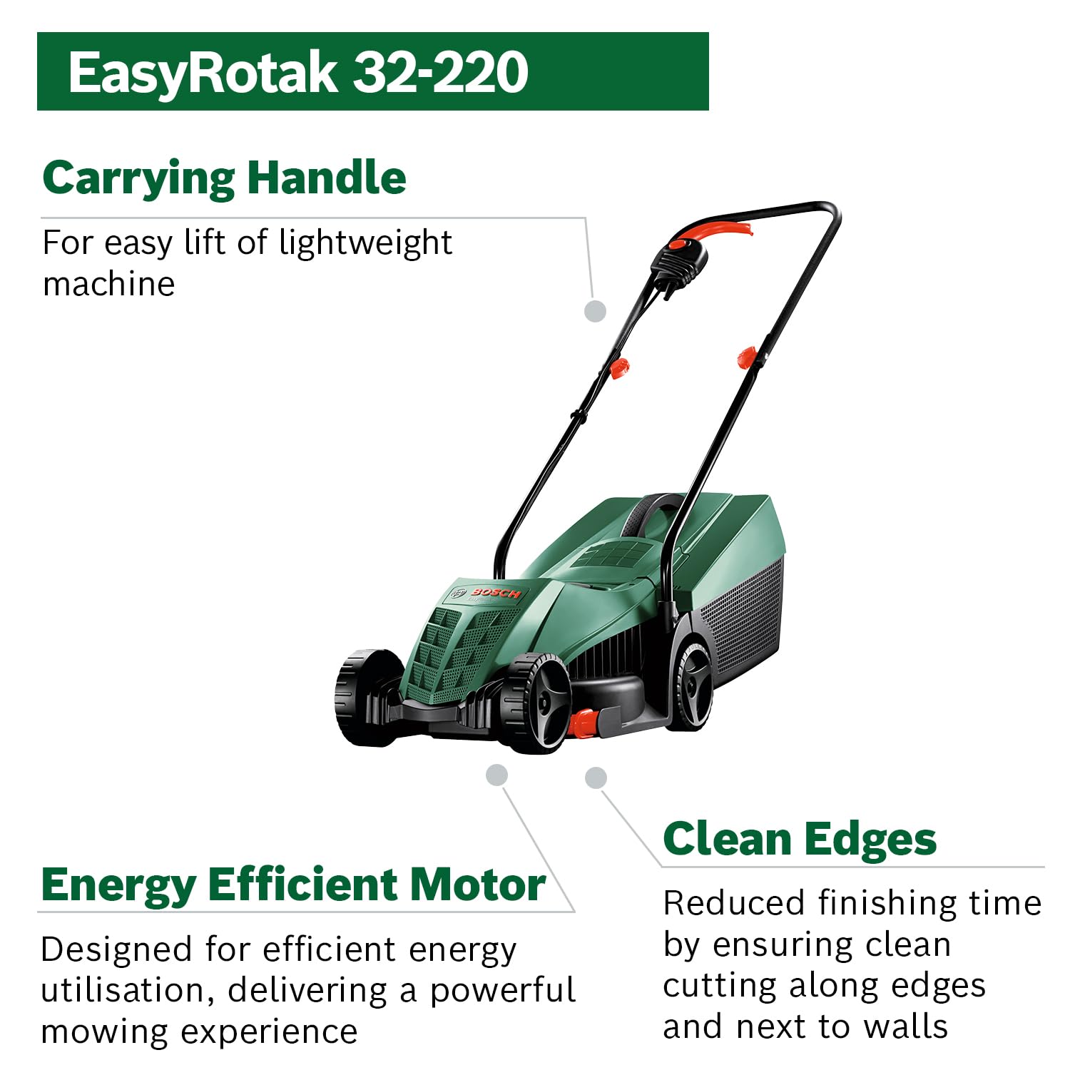 Corded Lawn Mower 32cm 1200W 31L Grass Box Extra Blade