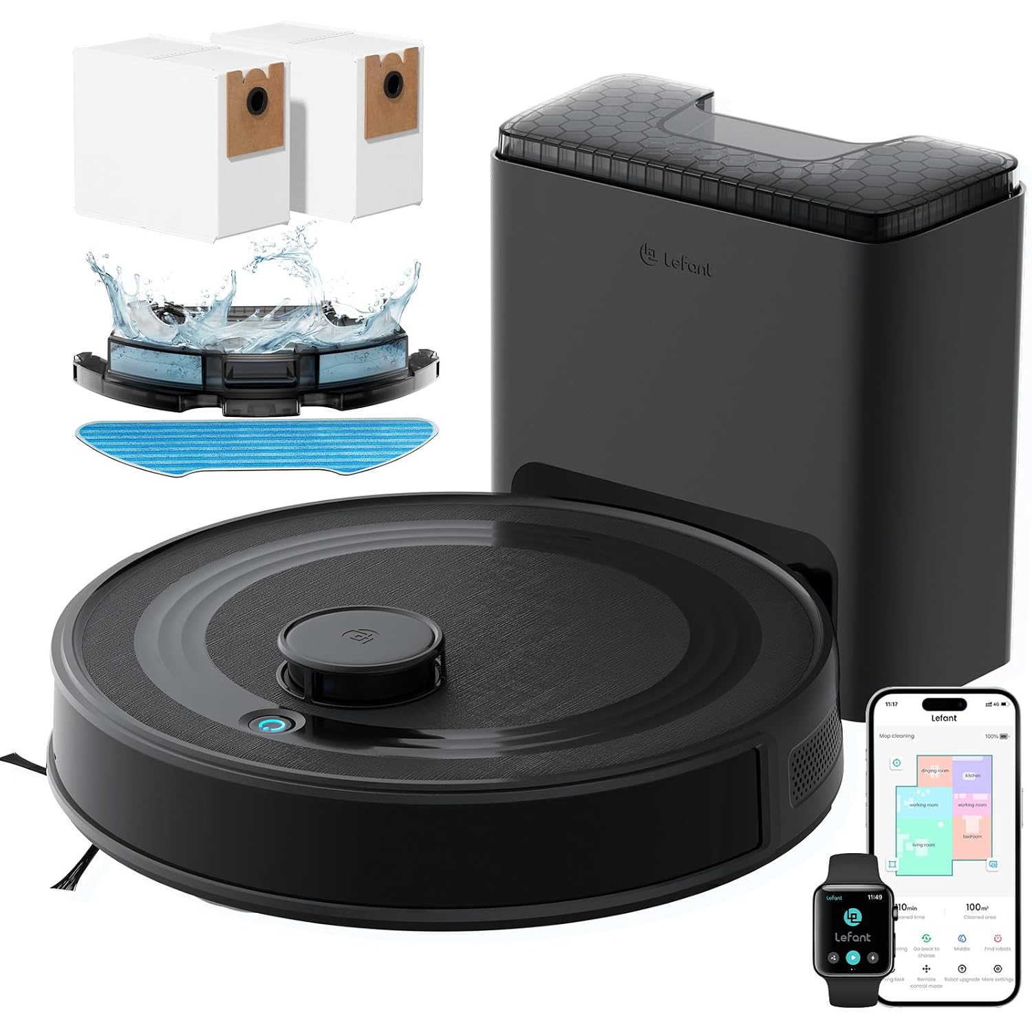 Robot Vacuum And Mop 6000Pa Self-Emptying LiDAR Navigation Black