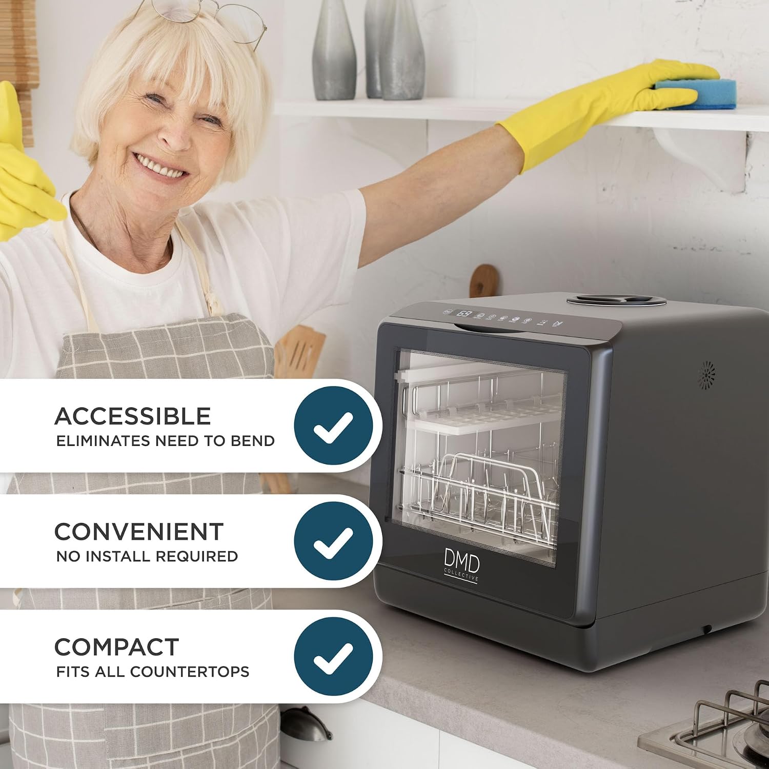 Mini Countertop Dishwasher 5L Touch Control LED Display 6 Programs Black