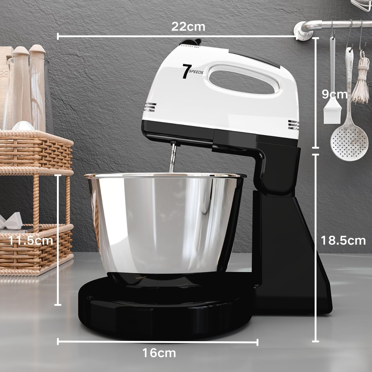 Stand And Hand Mixer 7 Speeds 3QT Stainless Steel Bowl HP2