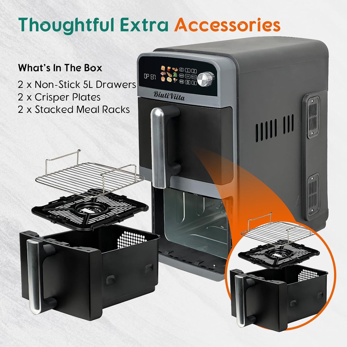 Freestanding Double Stack Airfryer 10L 2400W 9 Functions Black