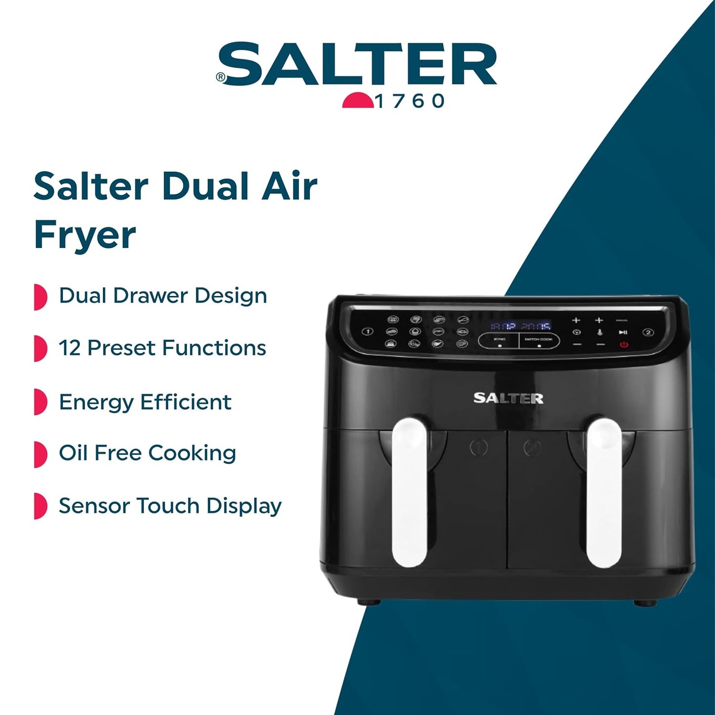 Dual Air Fryer 8.2L 12 Presets Sync & Match Cook Black