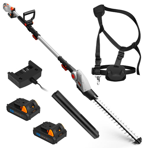 Cordless Pole Hedge Trimmer 193-244Cm 20V 2 Batteries Harness Grey