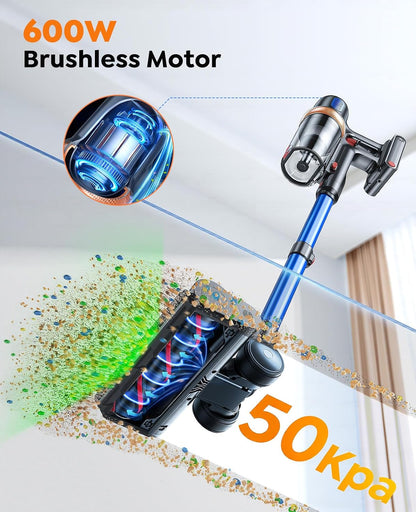 Cordless Stick Vacuum Cleaner 600W 50kPa Suction 65min Runtime Blue