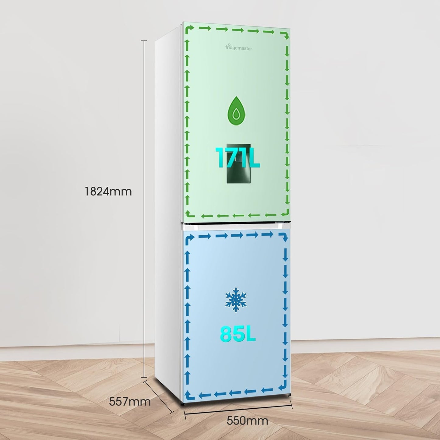Freestanding Fridge Freezer 256L Frost Free Water Dispenser White
