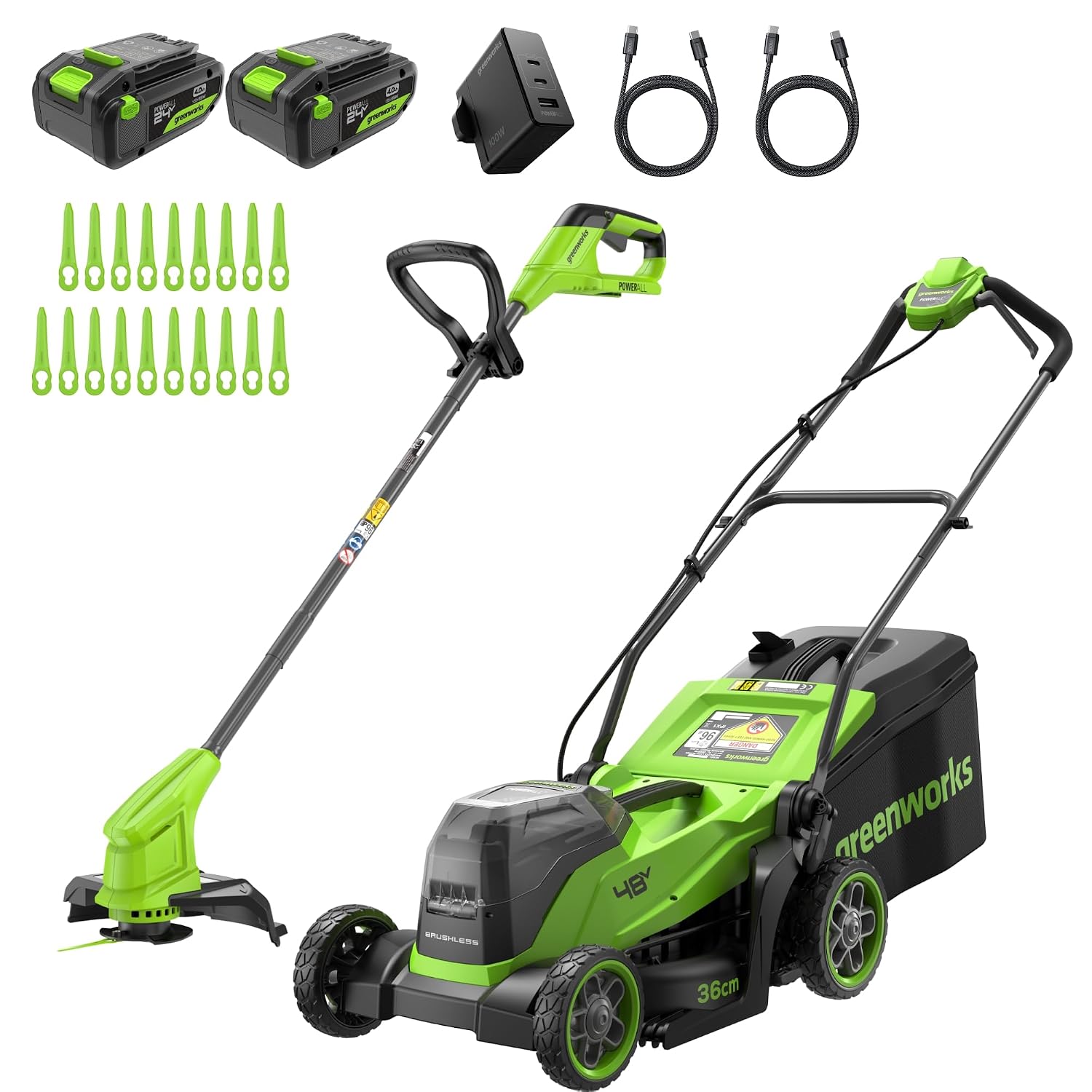 Cordless Lawn Mower 33cm 24V Brushless Motor 30L Bag 4Ah Battery