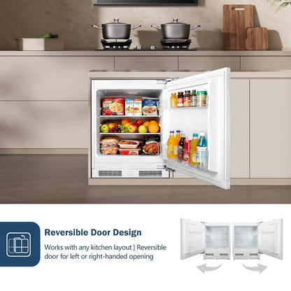Integrated Under Counter Fridge 110L LED Light Reversible Door White