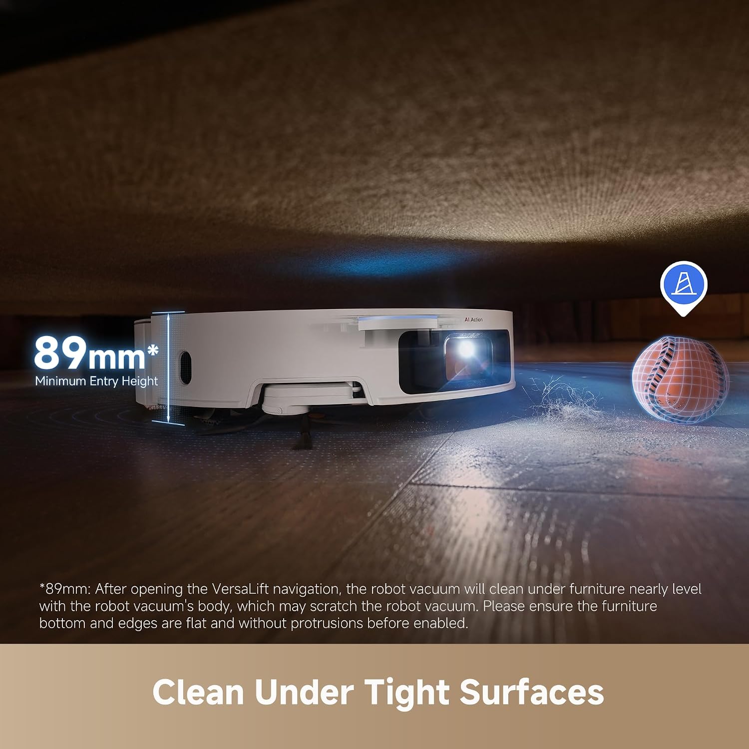 Robot Vacuum And Mop 20000Pa Conquers Obstacles Up To 2.4In Liftable Brush And Mops White