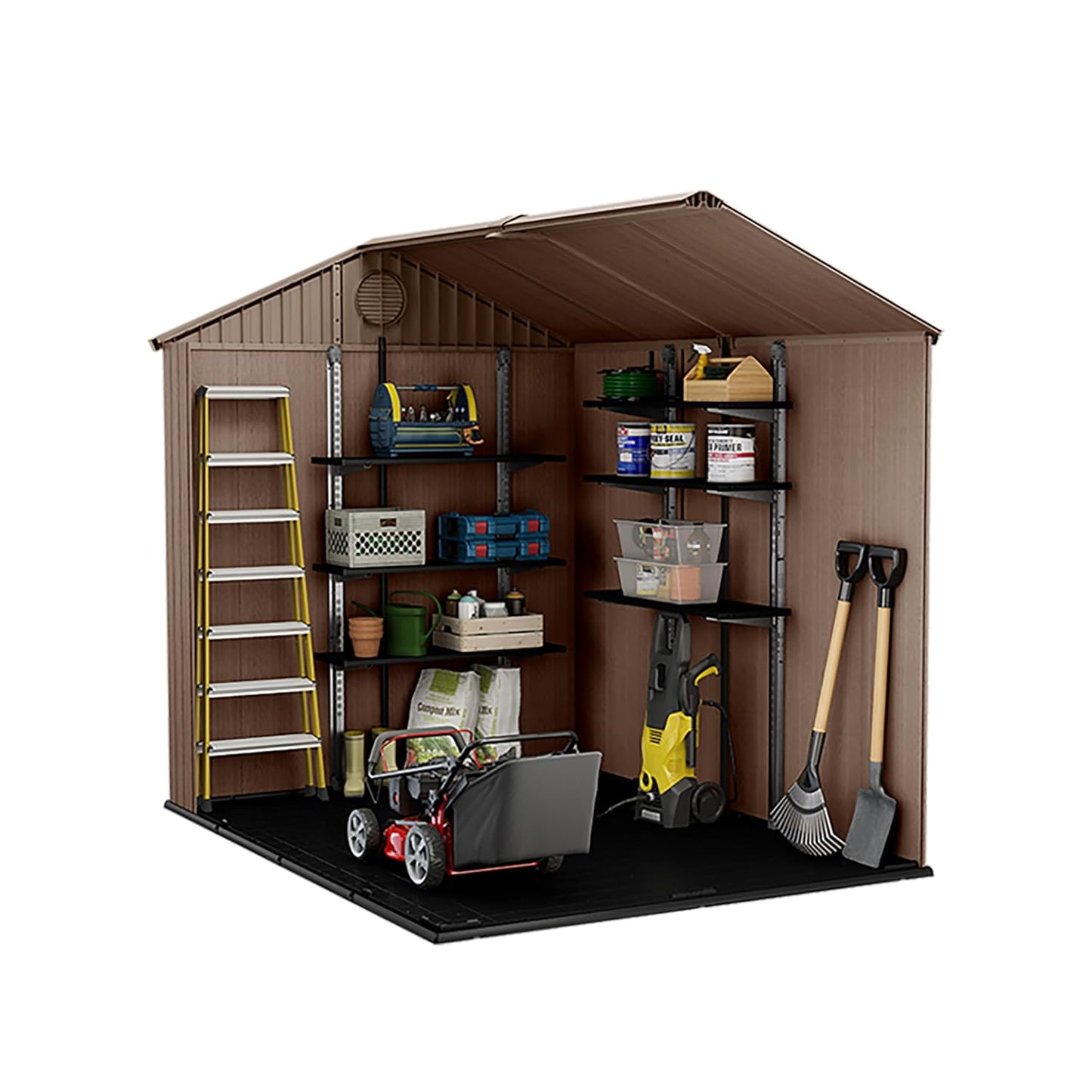 Resin Garden Storage Shed 8 X 6 Ft Brown Double Doors Lockable