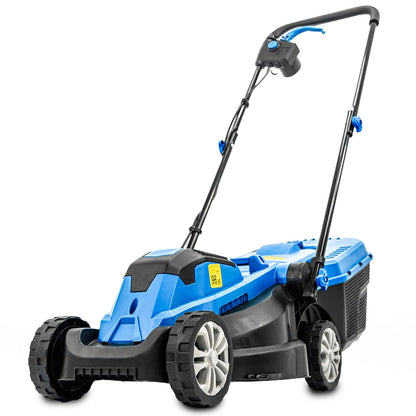 Corded Electric Lawn Mower 33cm 1300W 30L Grass Box 3 Heights Blue