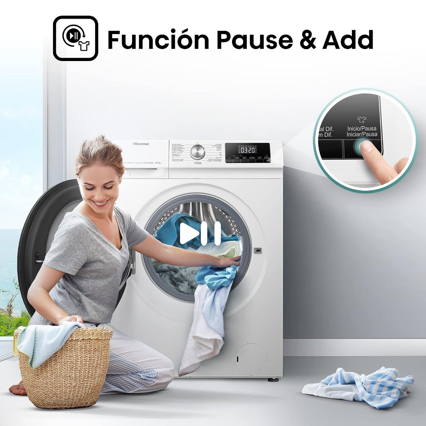 Freestanding Washer Dryer 8Kg Wash 5Kg Dry 1400Rpm Pure Steam White