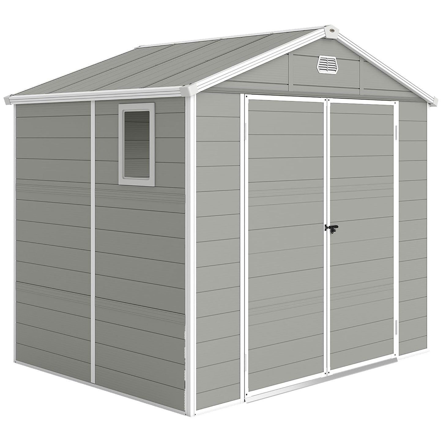 Plastic Garden Storage Shed 8 X 6 Ft Light Grey Aluminium Frame Lockable Door