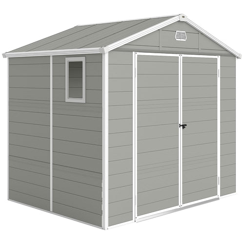 Plastic Garden Storage Shed 8 X 6 Ft Light Grey Aluminium Frame Lockable Door