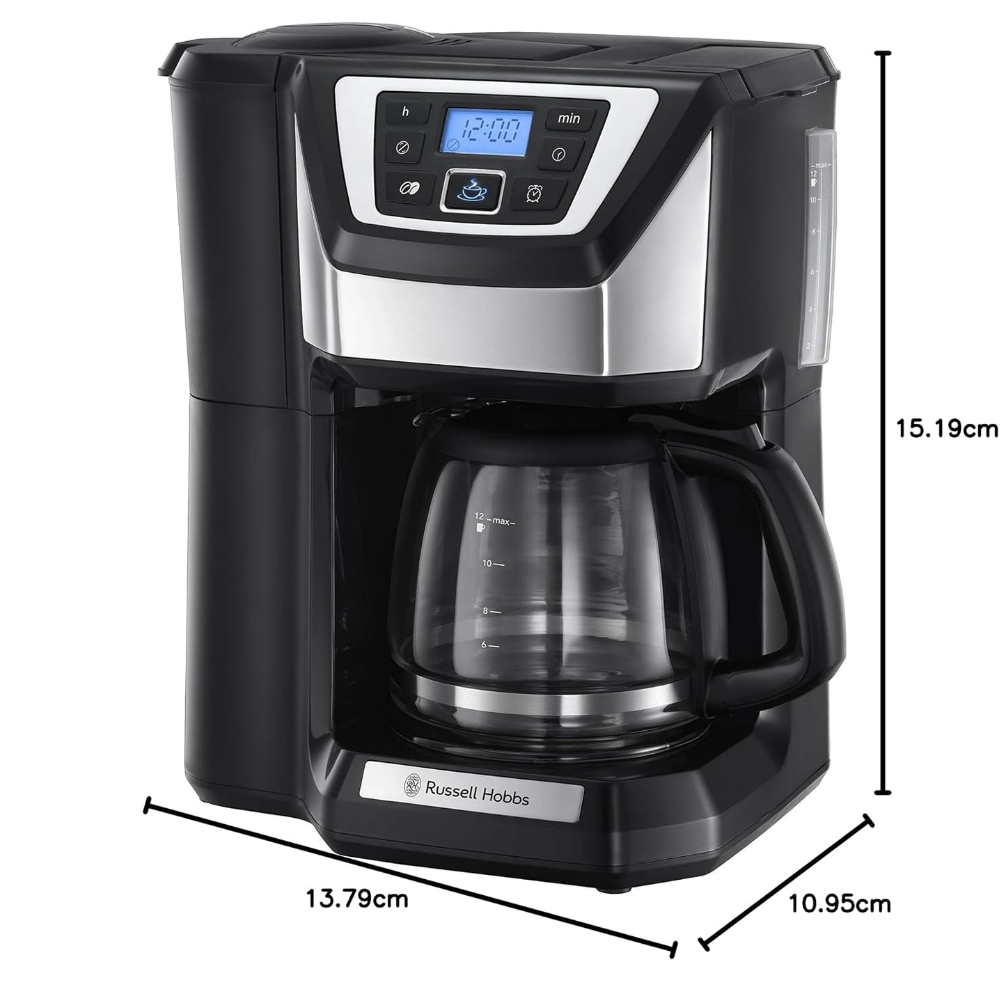 Bean To Cup Filter Coffee Machine 1025W 12 Cup Programmable Timer Stainless Steel