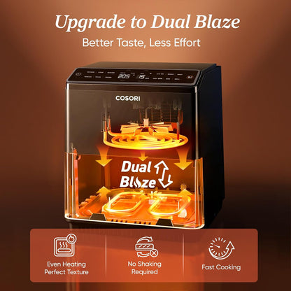 Dual Blaze Air Fryer 6.4L Top & Bottom Heating No Shaking Black
