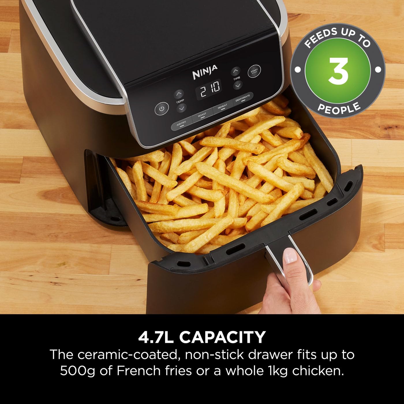 Air Fryer 4.7L 2000W 4 Functions Digital Touch Black