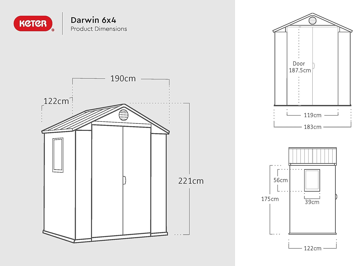 Darwin 6x4ft Double Door Garden Shed — Wood-Effect Outdoor Storage