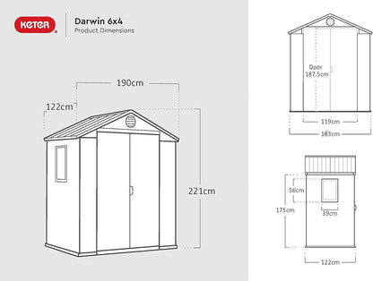 Darwin 6x4ft Double Door Garden Shed — Wood-Effect Outdoor Storage