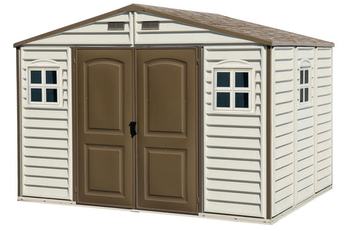 Plastic Garden Storage Shed 10 X 8 Ft Beige Brown Hinged Doors