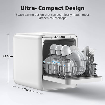 Portable Countertop Dishwasher 5L Tank 9 Programs 37cm Narrow White