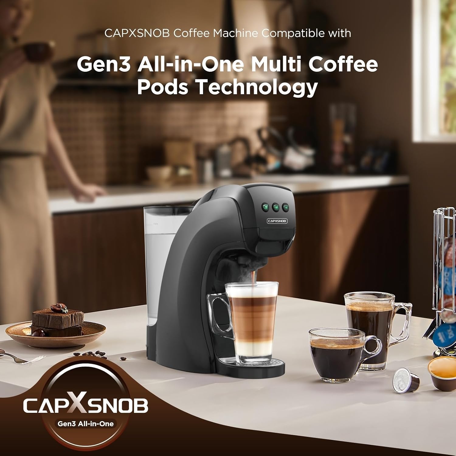 Pod Coffee Machine 5 In 1 20 Bar 0.8L Black