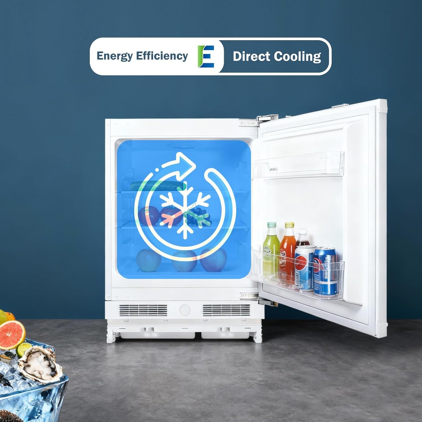 Integrated Under Counter Fridge 110L LED Light Reversible Door White