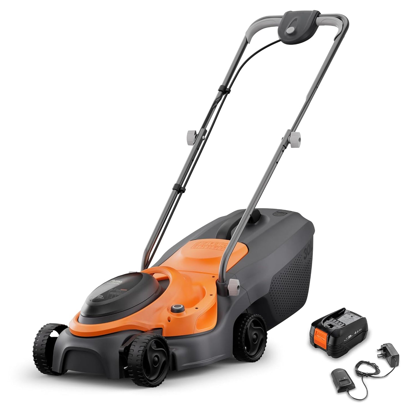 Cordless Lawn Mower 32cm Cutting Width 4 Height Settings 30-60mm 18V 4.0Ah Orange