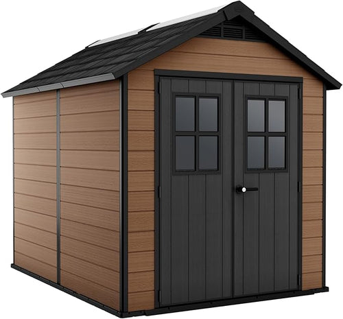 7.5x9ft Newton Garden Shed — Brown Wood-Effect Resin Outdoor Shed