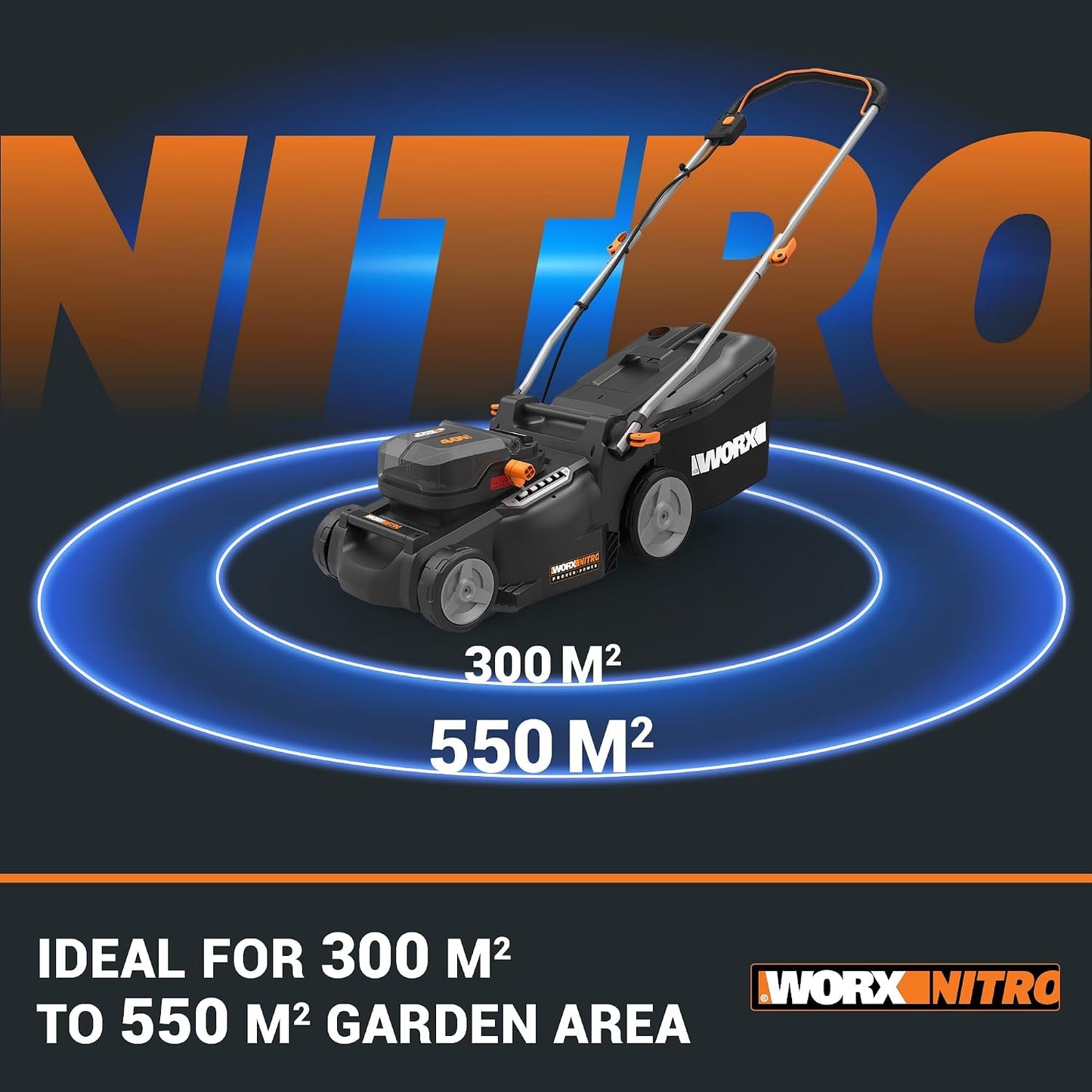 Cordless Lawn Mower 37cm Cutting Width 6 Height Settings 20-70mm 40V 4.0Ah Black