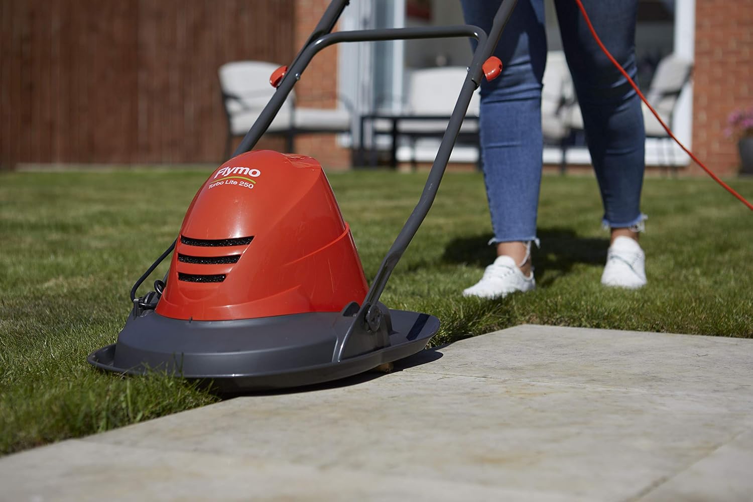 Electric Hover Lawn Mower 1400W 25cm 3 Heights 10m Cable Orange Grey