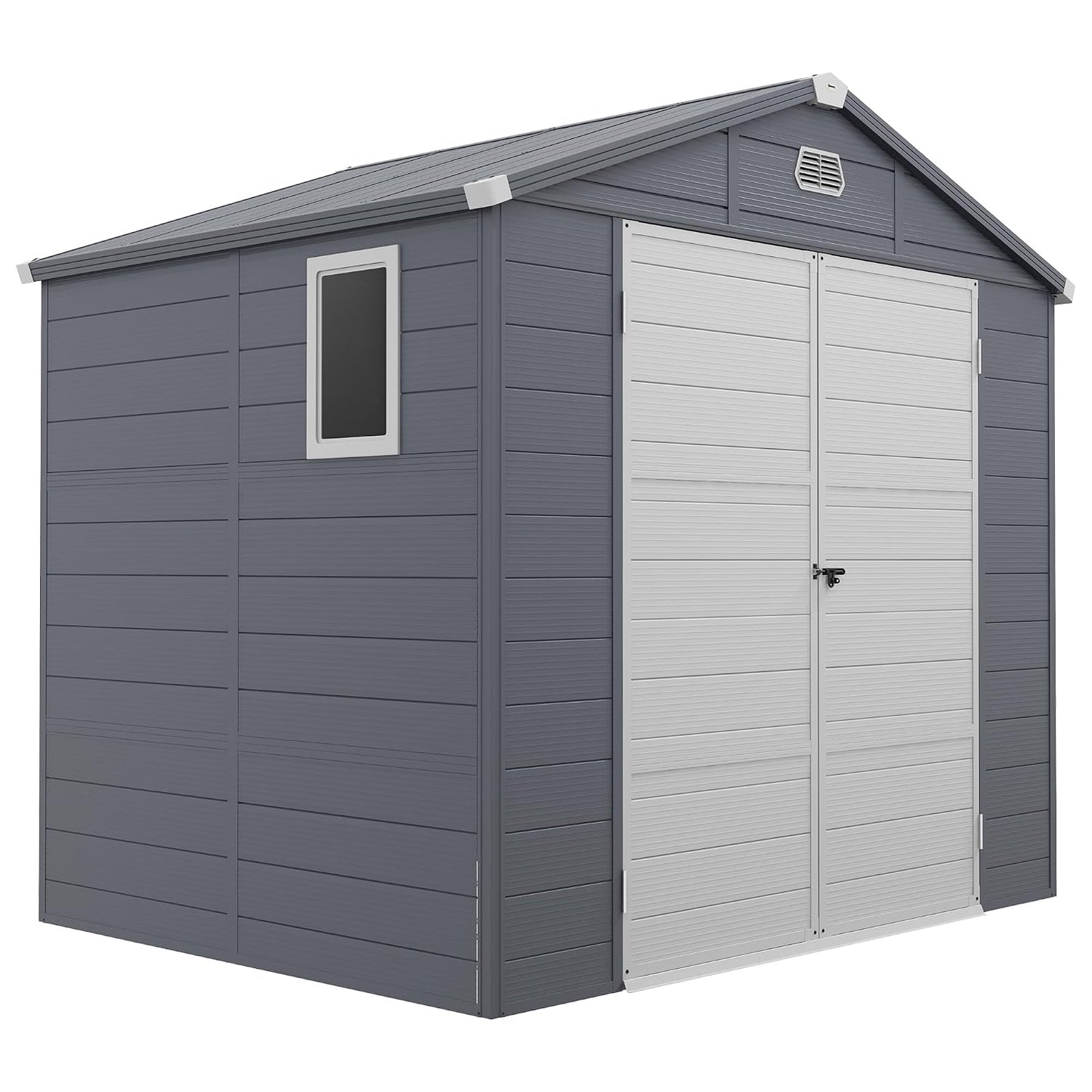Plastic Garden Storage Shed 8 X 6 Ft Light Grey Aluminium Frame Lockable Door
