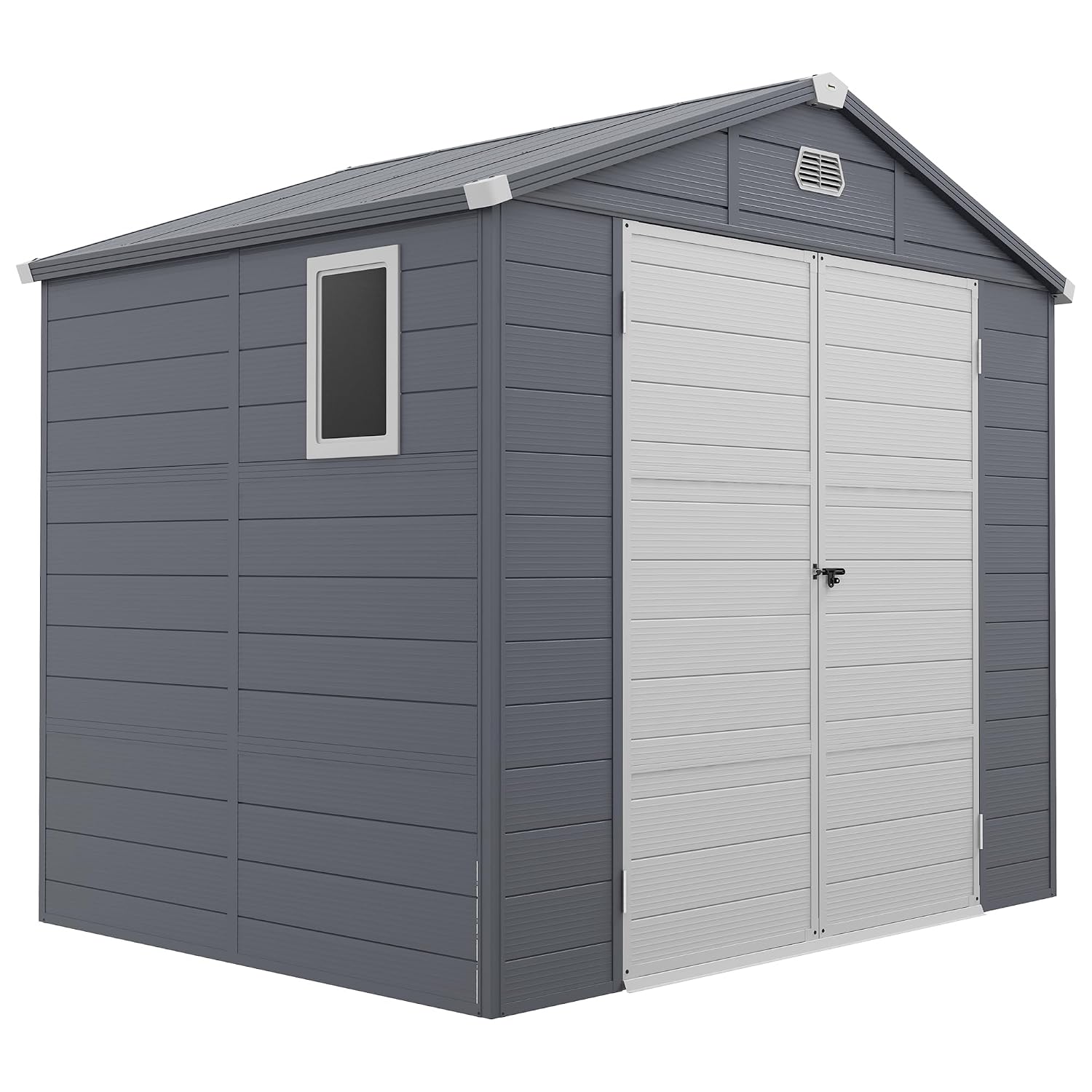 Plastic Garden Storage Shed 8 X 6 Ft Light Grey Aluminium Frame Lockable Door