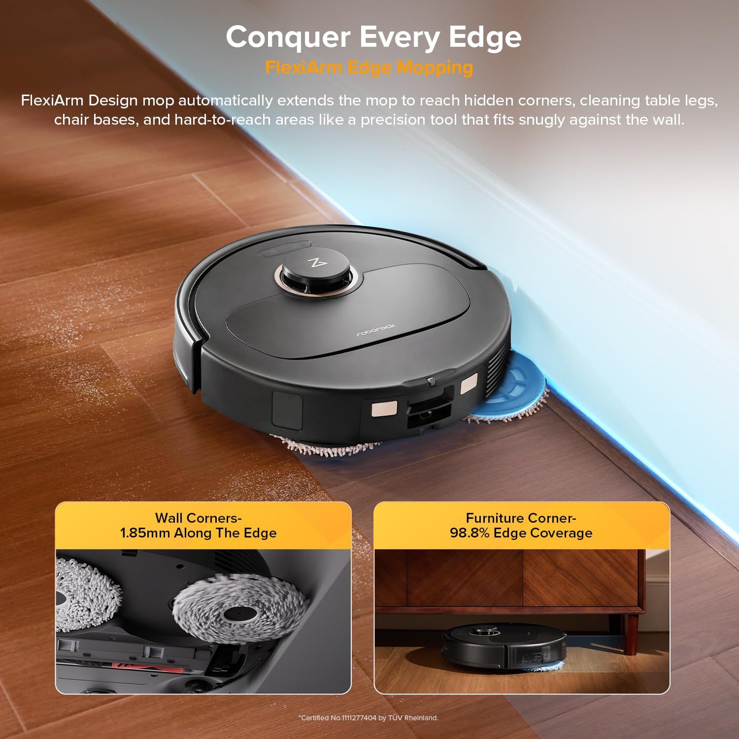Robot Vacuum Cleaner With Mop 12000Pa Suction FlexiArm Edge Mopping Black