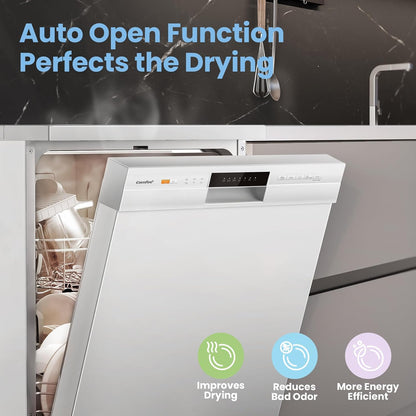 Freestanding Dishwasher 13 Place Settings 6 Programmes White Auto Door Open