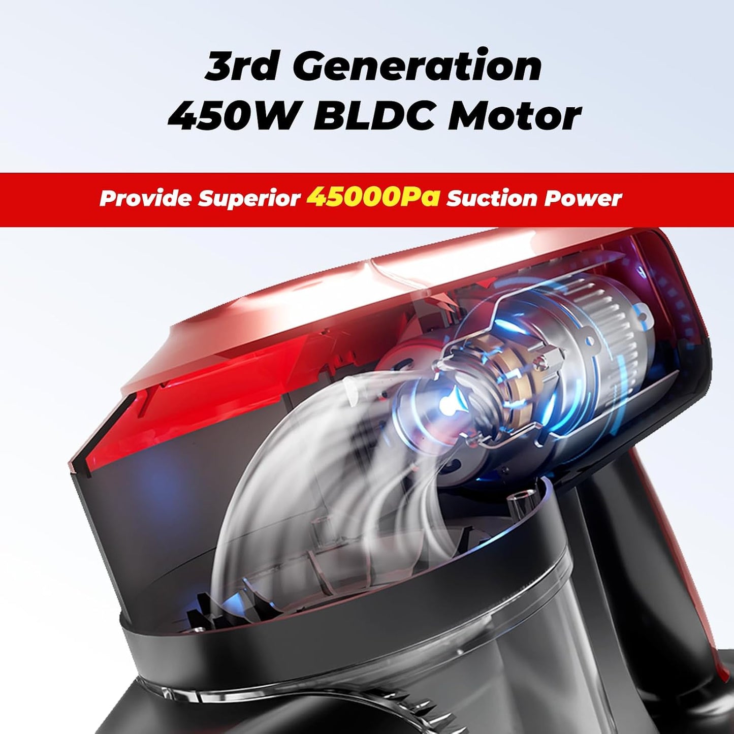 Cordless Stick Vacuum Cleaner 450W 45kPa Suction 60min Runtime Red