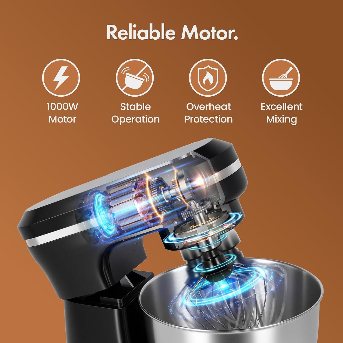 Stand Mixer 4.5L 1000W 8 Speeds With Pulse Function Black