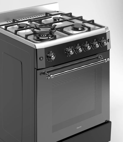 Freestanding Gas Cooker 59L 4 Burner Wok Burner Turbo Fan Stainless Steel