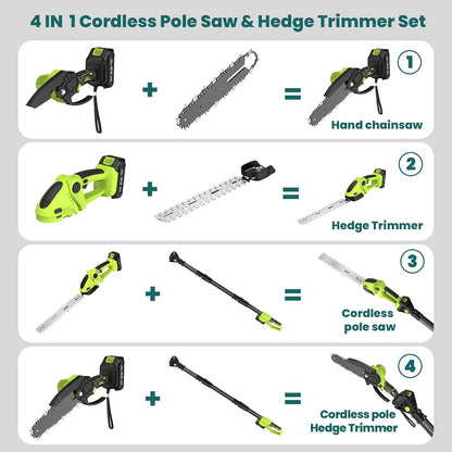 Pole Hedge Trimmer And Chainsaw Set 7.05Ft Extension 2x4.0Ah Battery Black