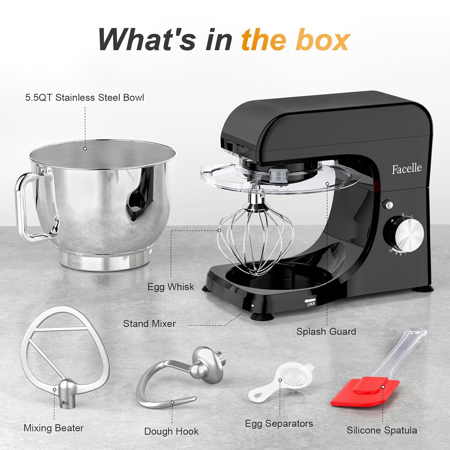 Stand Mixer 5.5L 1500W 10 Speed Pulse Black