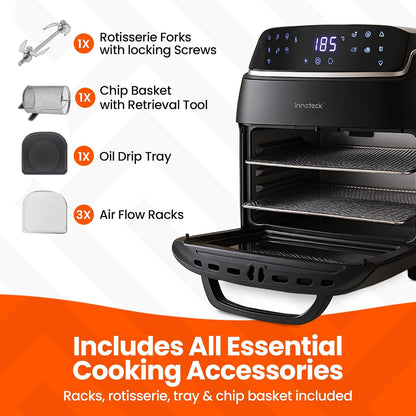 Digital Air Fryer Oven 12L 1800W 8 Presets Rotisserie Black