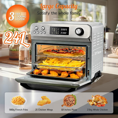 Air Fryer Oven 24L 1800W 10-in-1 Rotisserie Digital Knob Silver