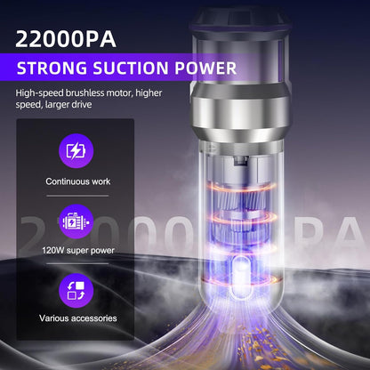 Handheld Vacuum Cleaner 22000Pa 3 Speed Brushless Motor Cordless Silver