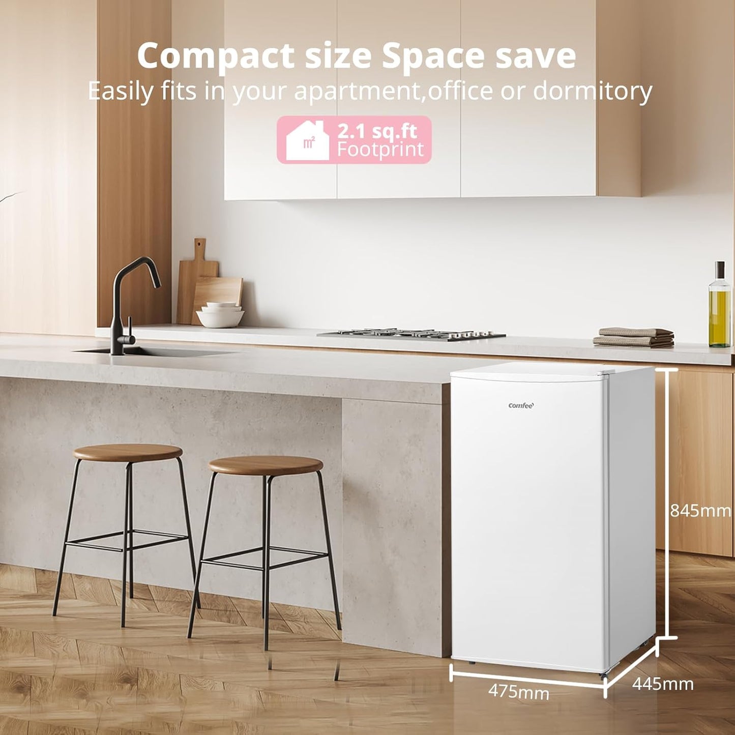 Under Counter Freezer 60L Freestanding With Reversible Door White