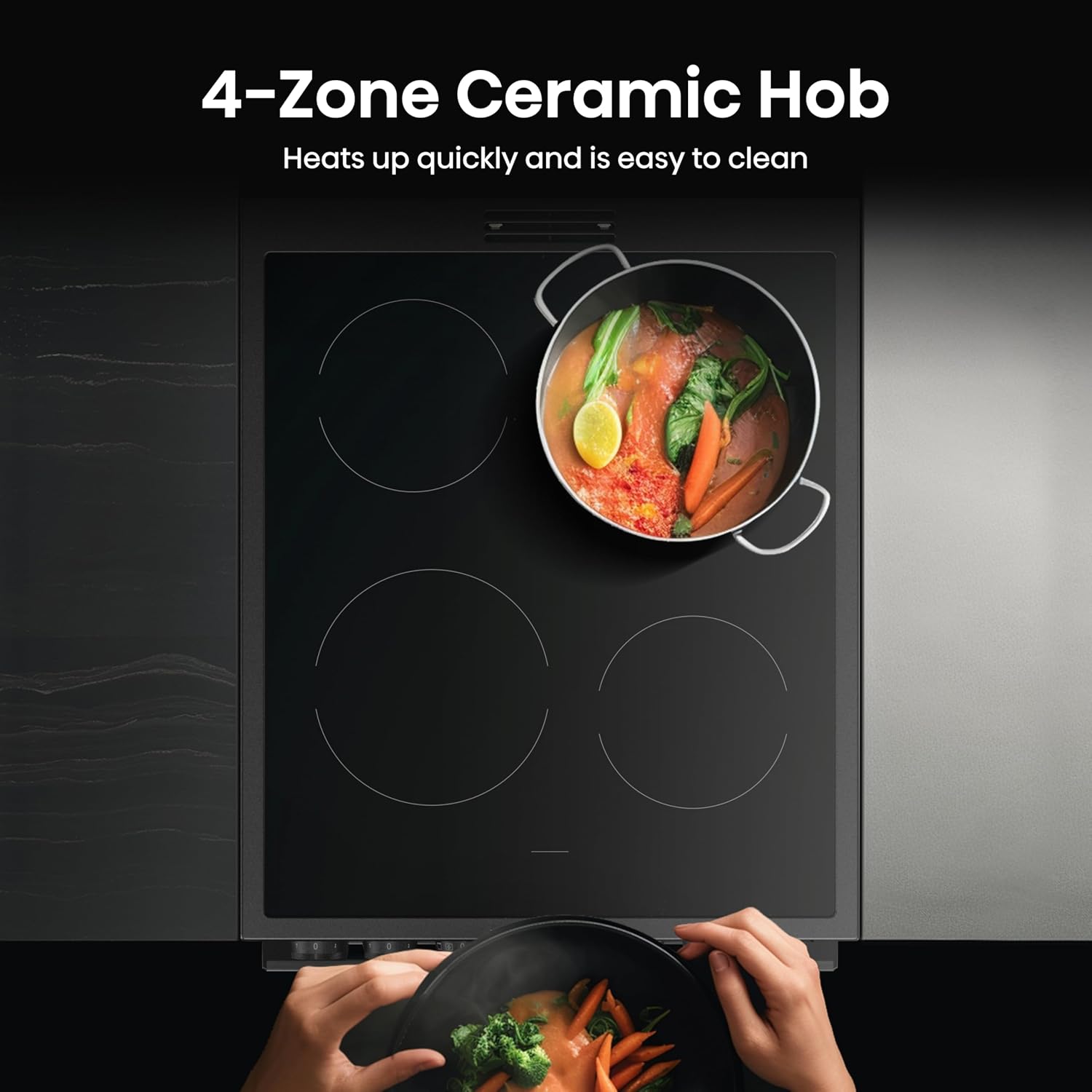 Electric Cooker 69L/43L Double Oven Air Fry Mode Ceramic Hob Black